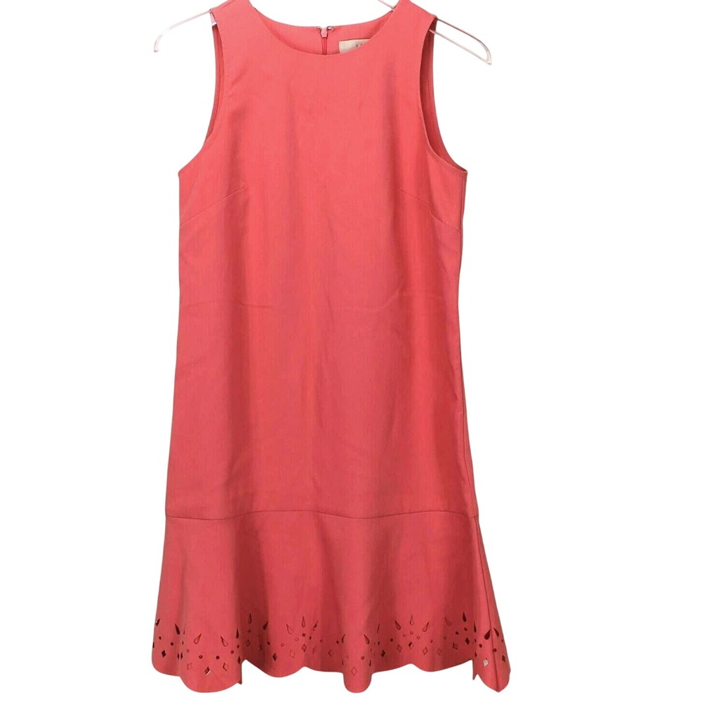 Loft Sleeveless Coral‎ Dress Size 2 Flounce Hem Round Neck Laser Cut Out